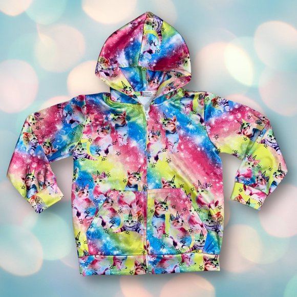 Kitty Cat Rainbow Unicorn Tie Dye Girl's Sweatshirt Hoodie Size S - Picture 1 of 3